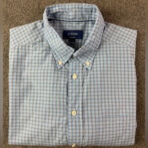 Eton Contemporary Mens 100% Cotton Long Sleeve Button Down Shirt Size 43-17 Blue